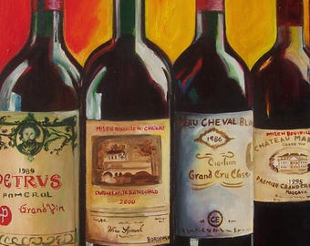 French Wine Bottles Art Print, Vineyard-Inspired Wall Art, Kitchen & Bar Decor