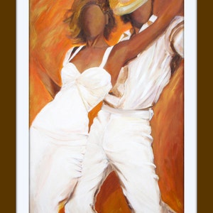 Tango dancers art print on paper, Tango dancers in white dress and white fedora ,Couple dancing wall decor, Free shipping Gift under 50 image 7