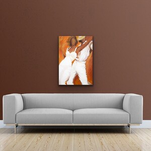 Tango dancers art print on paper, Tango dancers in white dress and white fedora ,Couple dancing wall decor, Free shipping Gift under 50 image 2