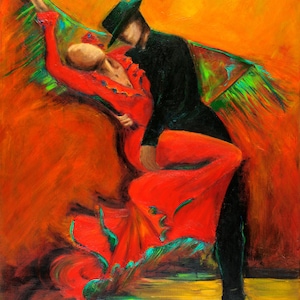 Flamenco Dance Giclée: Passionate Spanish Couple Canvas Art