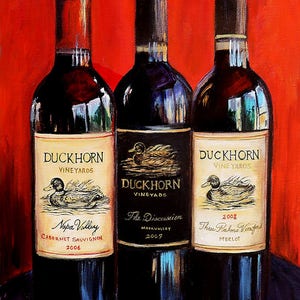 Wine painting of Duckhorn wine bottles, canvas print makes  perfect gift for dad, for husband or wine lovers, Wine Celler decor