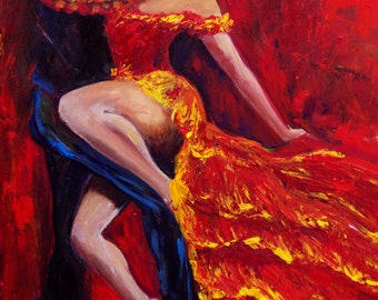 Passionate Flamenco: Dancer with Red Fan Art Print - Vibrant Wall Decor