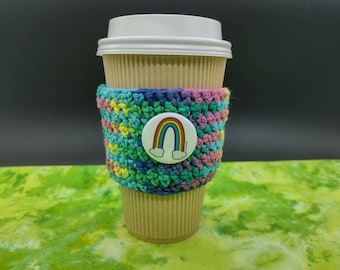 Crochet Cozy | Rainbow Coffee Cup Cozy | Reusable Coffee Sleeve | Crochet Pride