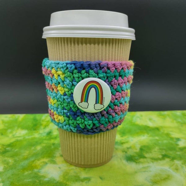 Crochet Cozy | Rainbow Coffee Cup Cozy | Reusable Coffee Sleeve | Crochet Pride