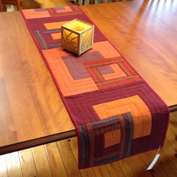 Quilted Shot Cotton Tablerunner, Reversible Quilted Table Runner, Kaffe Fasset Oakshott and Stripes Table Linens, Handmade Quilted Runner