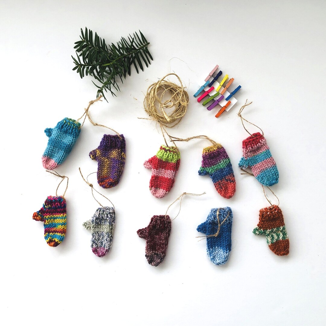 Knitted Mitten Garland, Miniature Mitts Bunting, Hand Knit Mini Mitts