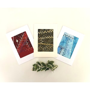 3 Handmade Cards, Set of 3 Crazy Quilt Fabric Greeting Cards, One of a Kind Hand Stitched Cards, 5"x7" Fibre Art Textile Greeting Cards