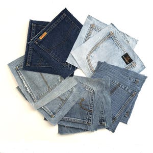 Denim Back Pocket Set, 10 Repurposed Denim Pockets for Crafts and Quilting, Denim Wedding Decor, Utensil Holder