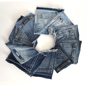 Denim Coin Pocket Set, 10 Small Coin Pockets from Denim Jeans, 10 Repurposed Denim Pockets, Pockets for Crafts
