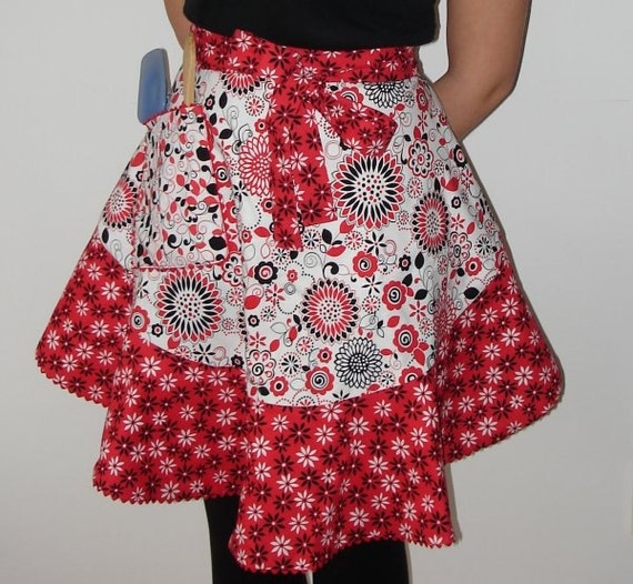 Items similar to Reversible Half Apron - Flirty and Funky in Red White ...