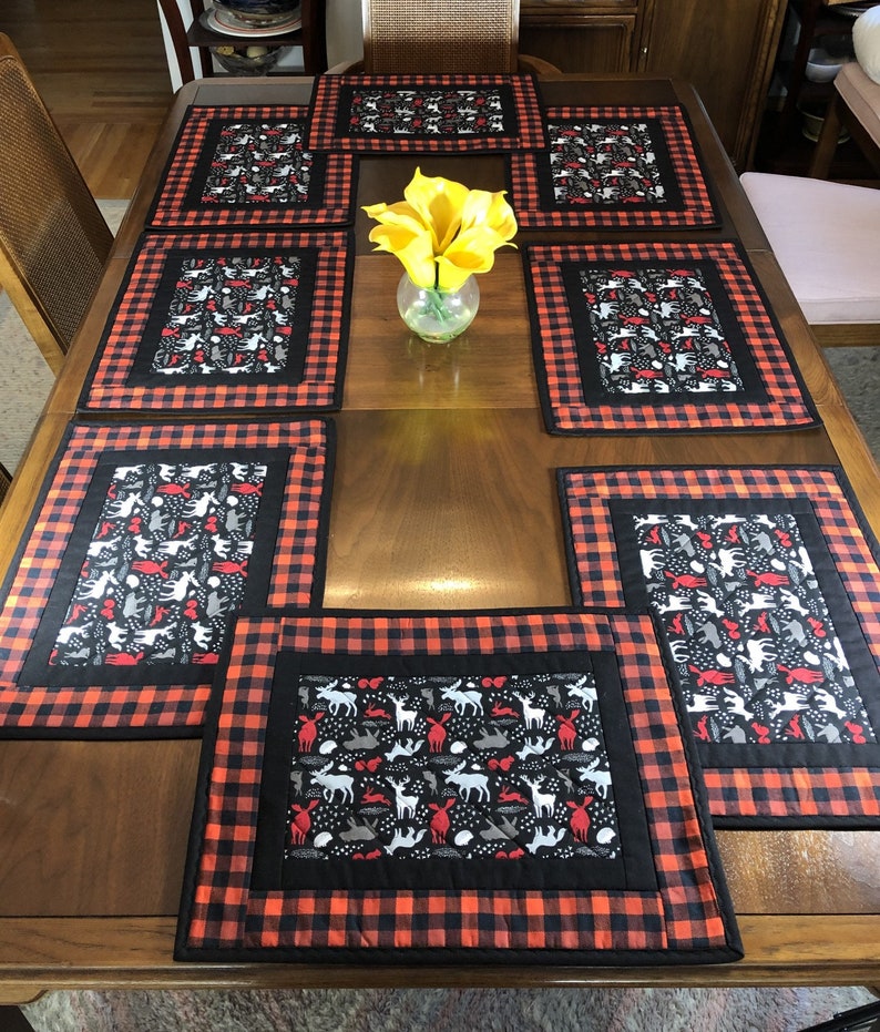 Set of 2 Plaid Placemats Red Black Buffalo Check & Woodland Etsy
