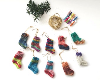 Knitted Mini Sock Garland, Miniature Sock Bunting, Hand Knit Stockings on a String, Stocking Christmas Ornament, Christmas Tree Garland