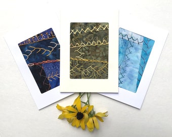 3 Handmade Cards, Set of 3 Crazy Quilt Fabric Greeting Cards, One of a Kind Hand Stitched Cards, Fibre Art Textile Greeting Cards