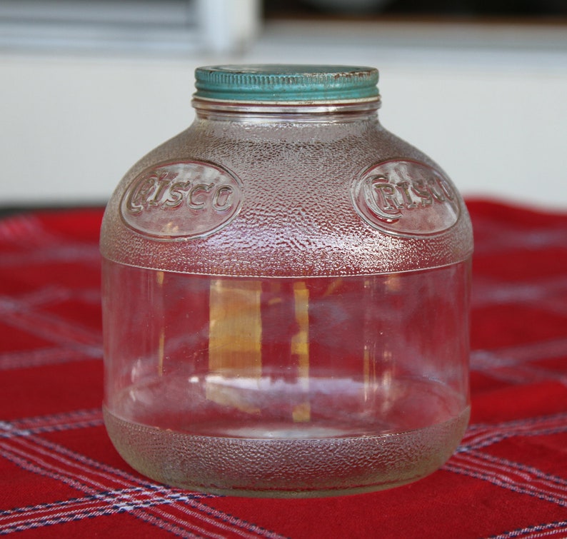 Vintage Crisco Jar with Lid // HazelAtlas Glass Co // Etsy