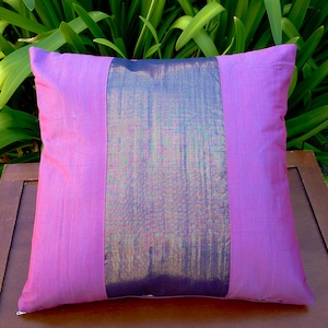 Bali pillow cover:  Violet iridescent songket with gold center panel (has imperfections)