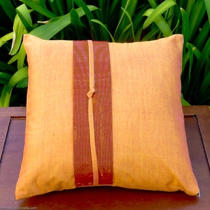 SALE!   Bali pillow cover:  Orange-pink iridescent songket with gold strip