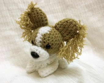 MADE TO ORDER Tan and White lying down Papillon Amigurumi