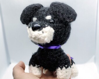 READY TO SHIP Black and white scottish terrier with purple ribbon Amigurumi