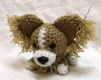 MADE TO ORDER Tan and White Long-haired Chihuahua Amigurumi