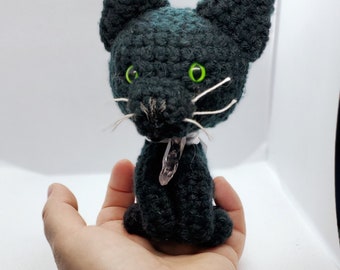 READY TO SHIP Black Cat with clear crystal Amigurumi