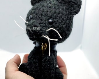 READY TO SHIP Black Cat with crystal Amigurumi