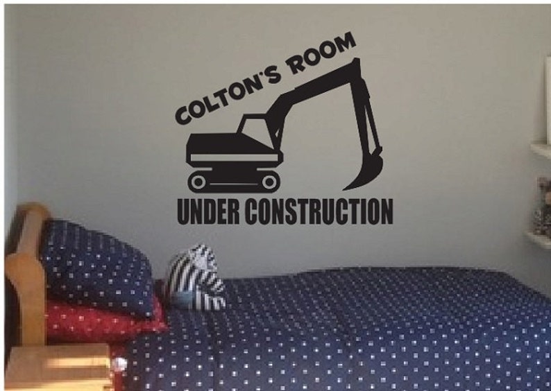 Personalized Under Contruction Vinyl Wall Decal Sticker Large Farm kids bedroom big fun room dump truck kid boy car train skidloader name