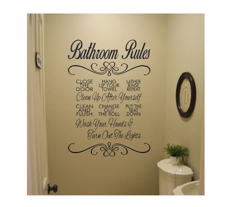 Bathroom Wall Quote Sign Vinyl Decal Sticker Bathroom Rules Etsy