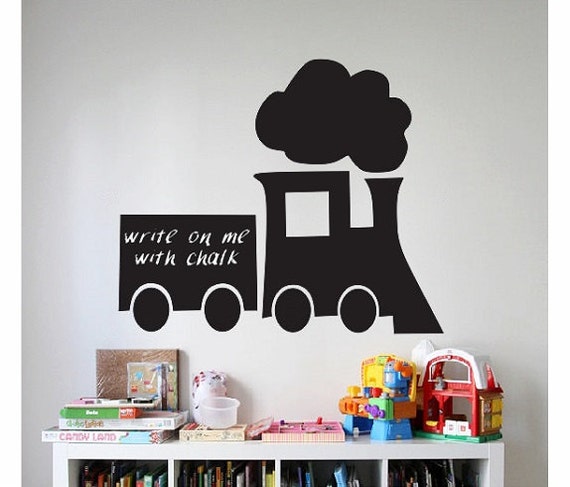Train Chalk Wall Decal Sticker Large Kids Bedroom Big Fun Nursery Chalkboard Kid Boy Or Girl Name Write Train Play Big Truck Reading Book