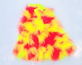 Hot Pink / Neon Yellow Multi Pattern - Fluffy Leg Warmers, Fluffies, Faux Fur