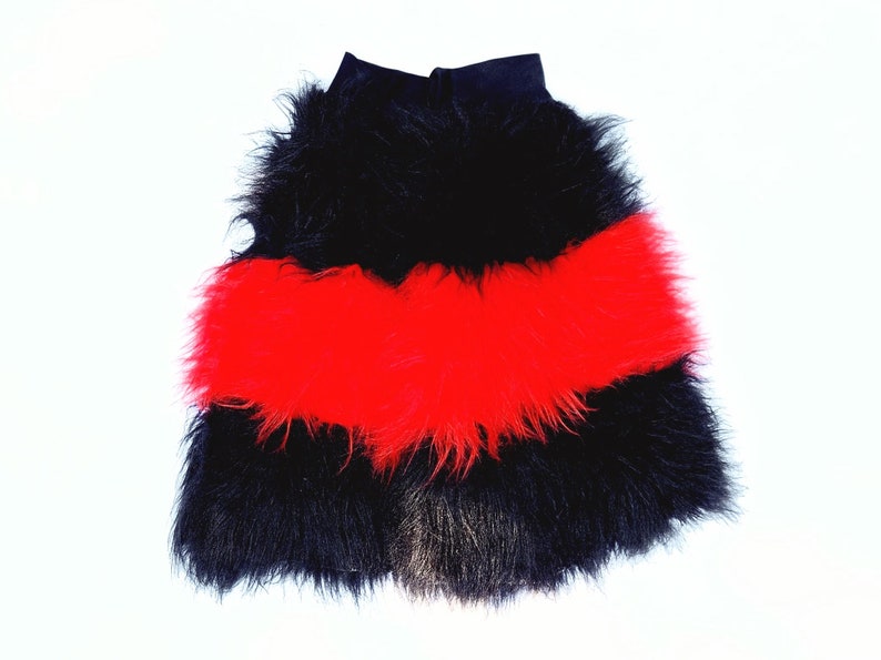 Black and Red Stripe Fluffy Leg Warmers, Fluffies, Faux Fur image 3