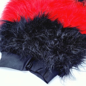 Black and Red Stripe Fluffy Leg Warmers, Fluffies, Faux Fur image 4