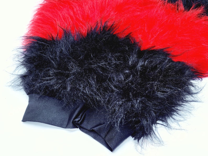 Black and Red Stripe Fluffy Leg Warmers, Fluffies, Faux Fur image 4