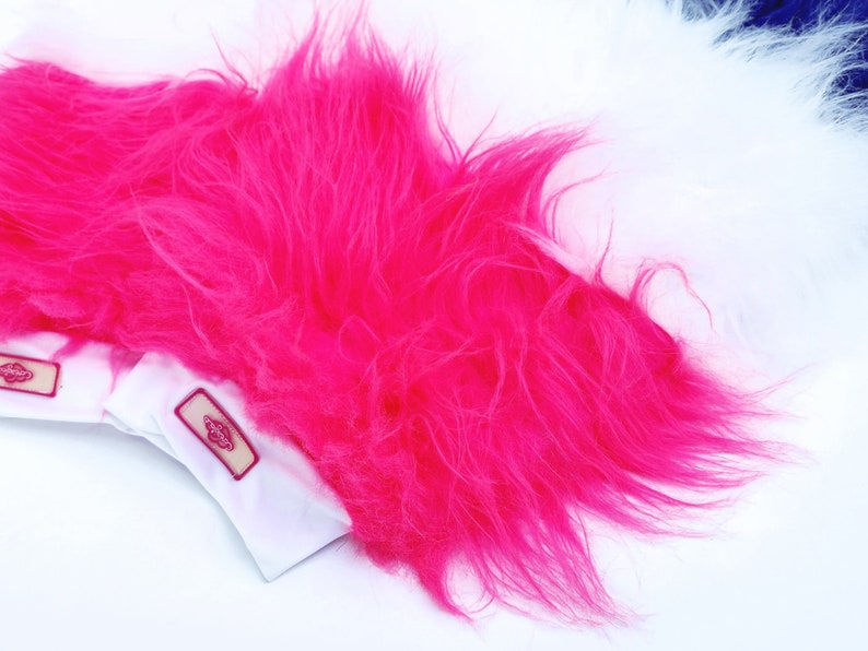 Hot Pink / White / Blue Stripe Fluffy Leg Warmers, Fluffies, Faux Fur image 3