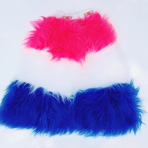 Hot Pink / White / Blue Stripe Fluffy Leg Warmers, Fluffies, Faux Fur image 2