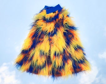 Blue / Orange / Yellow Multi Color - Fluffy Leg Warmers, Fluffies, Faux Fur