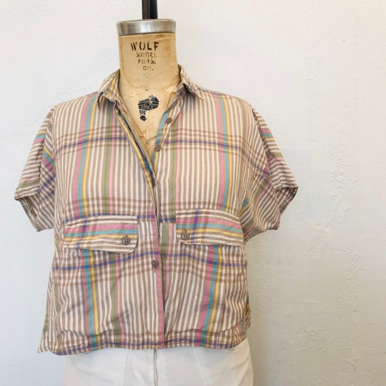 Vintage Plaid Cotton Crop Blouse