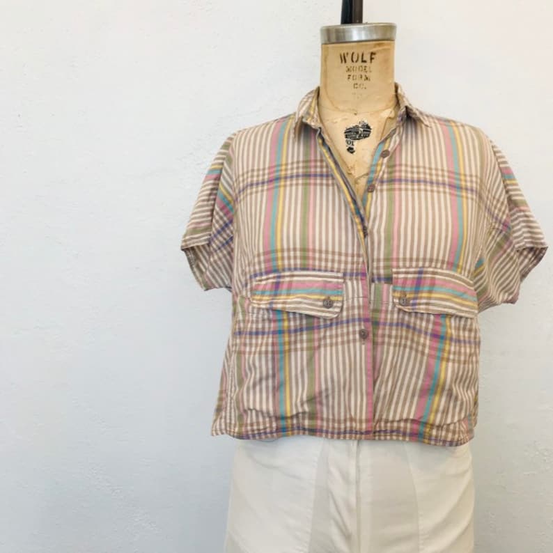 Vintage Plaid Cotton Crop Blouse