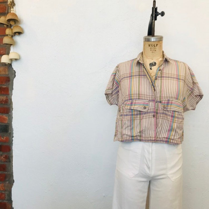 Vintage Plaid Cotton Crop Blouse