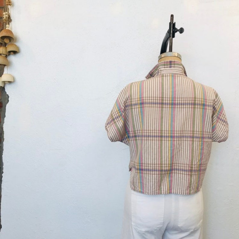 Vintage Plaid Cotton Crop Blouse