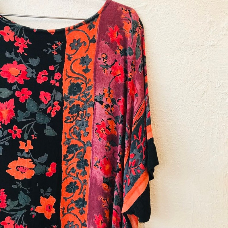 Vintage Floral Striped Rayon Batwing Kaftan