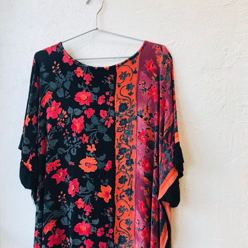 Vintage Floral Striped Rayon Batwing Kaftan