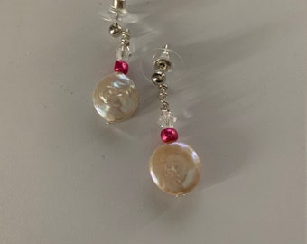 Round Coin Pearl Silver Earrings