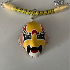 Chinese Opera Mask Dramatic Yellow Necklace - Repurposed!