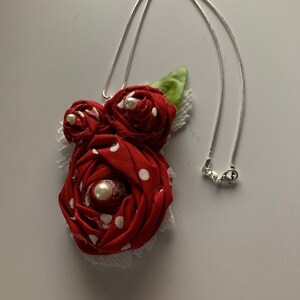 Shabby Chic Red Roses with Pearls Sterling Necklace