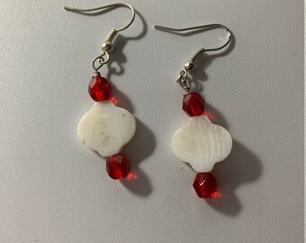 Mother of Pearl and Red Earrings