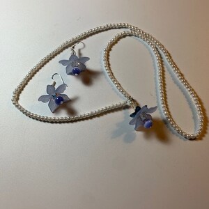 Blue Floral Earrings and Necklace Set -Sterling Posts