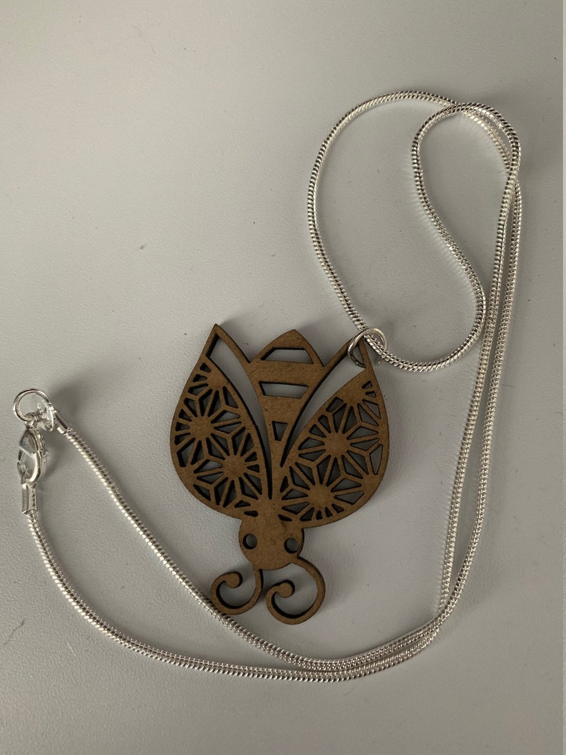 Ladybug Wood and Sterling Silver Necklace Good Luck and Adoption