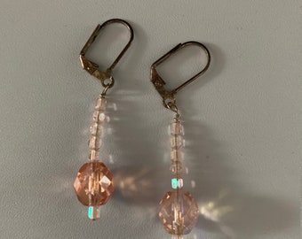 Peach Crystal Leverback Earrings