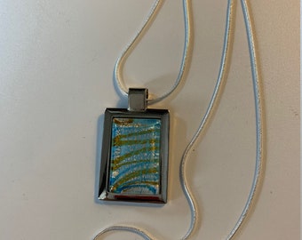 Blue Gold Silver Dichroic Necklace on Sterling Chain (#2)
