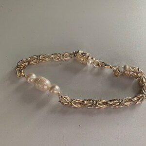 Heavy Sterling Silver Bracelet with Baroque Pearls